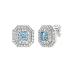 14K WHITE GOLD 1 1/2CT ROUND/BLUE CUSHION DIAMOND LADIES EARRING 