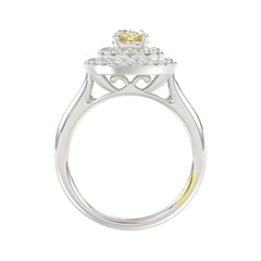 14K WHITE GOLD CRAFTED WITH 18K YELLOW GOLD SHANK  1 1/2CT ROUND/YELLOW OVAL DIAMOND LADIES RING