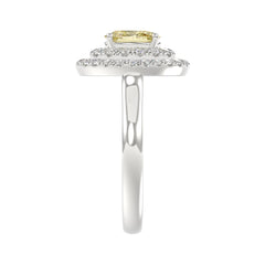 14K WHITE GOLD CRAFTED WITH 18K YELLOW GOLD SHANK  1 1/2CT ROUND/YELLOW OVAL DIAMOND LADIES RING