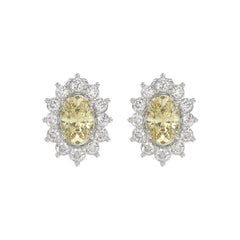14K WHITE GOLD CRAFTED WITH 18K YELLOW GOLD BACK PLATE 1 1/2CT ROUND/YELLOW OVAL DIAMOND LADIES EARRINGS