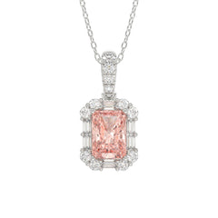 14K WHITE GOLD CRAFTED WITH 18K YELLOW GOLD BACK PLATE 1 1/4CT ROUND/BAGUETTE/PINK RADIANT DIAMOND LADIES PENDANT WITH CHAIN
