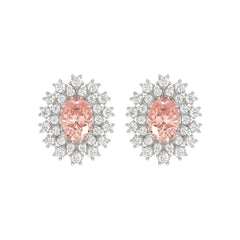 14K WHITE GOLD CRAFTED WITH 18K YELLOW GOLD BACK PLATE 1 1/2CT ROUND/PINK OVAL  DIAMOND LADIES EARRINGS