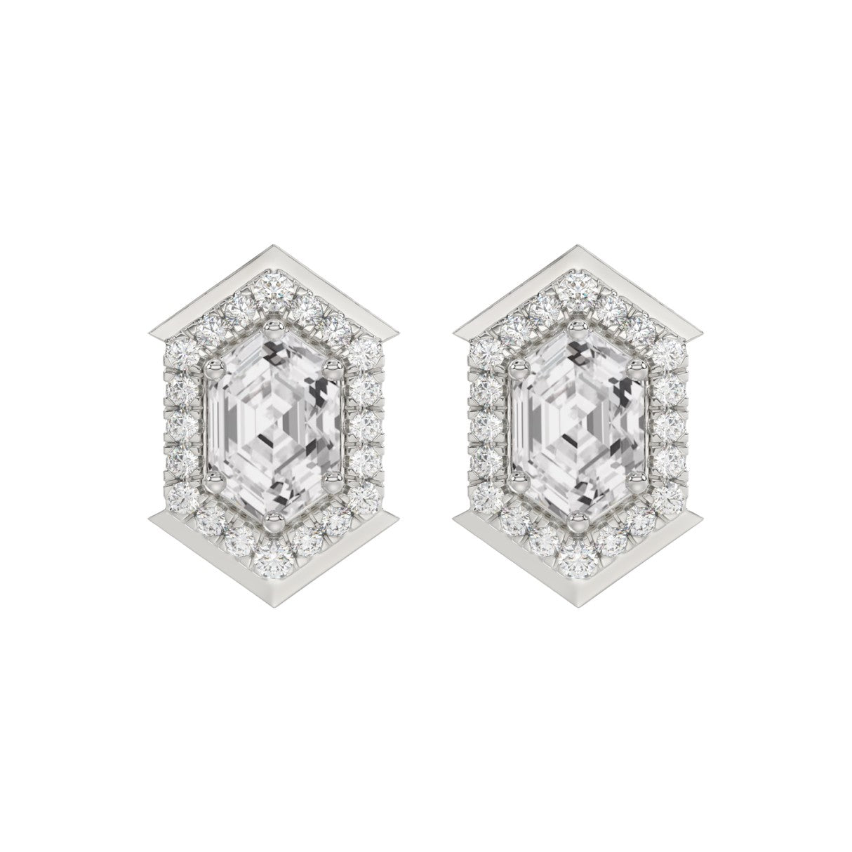 14K WHITE GOLD 1 1/4CT ROUND/HEXAGON DIAMOND LADIES EARRINGS