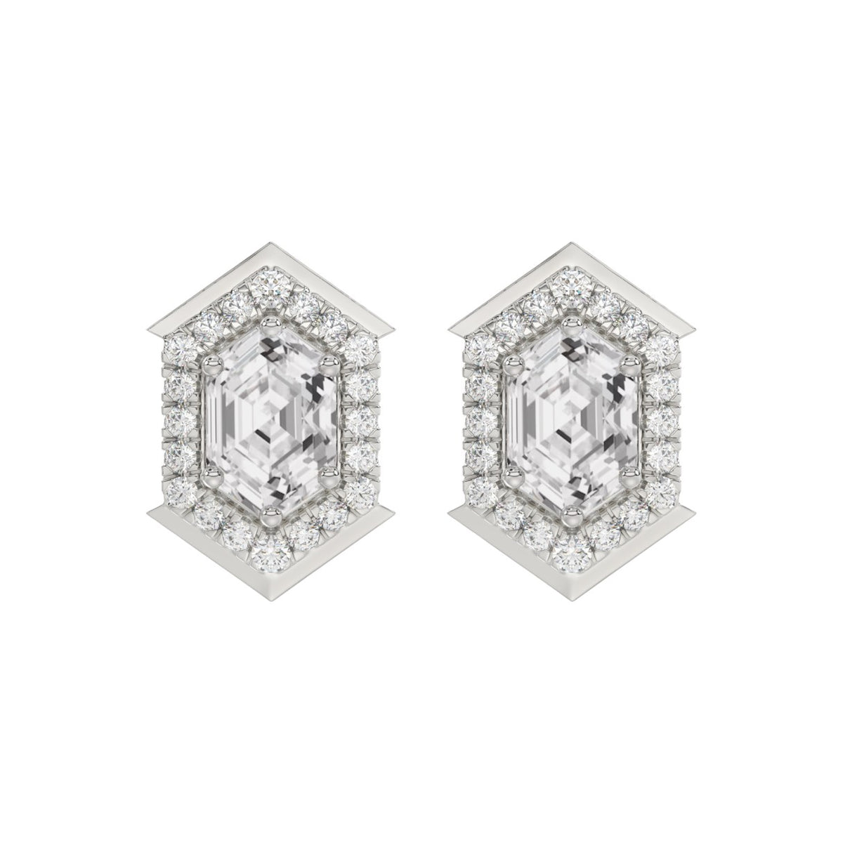 14K WHITE GOLD 1 1/4CT ROUND/HEXAGON DIAMOND LADIES EARRINGS