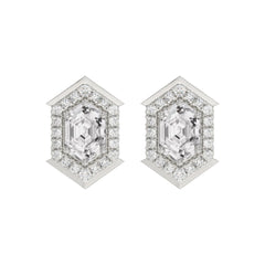 14K WHITE GOLD 1 1/4CT ROUND/HEXAGON DIAMOND LADIES EARRINGS