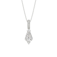 14K WHITE GOLD 1.00CT ROUND/BAGUETTE/KITE DIAMOND LADIES PENDANT WITH CHAIN