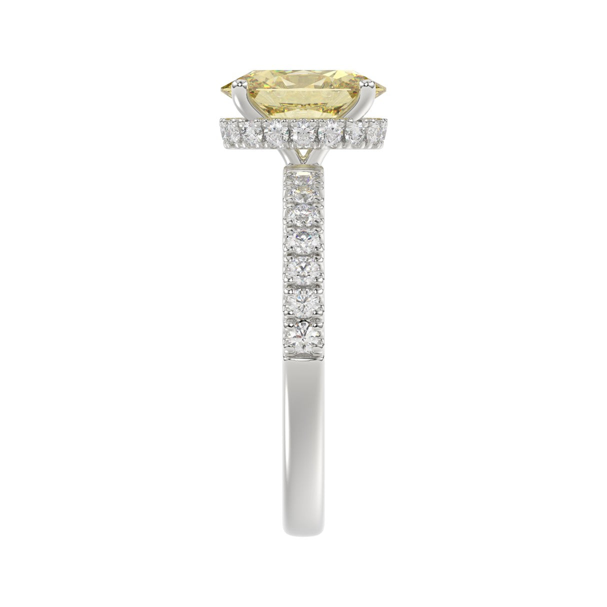 14K WHITE GOLD 2 1/2CT ROUND/OVAL DIAMOND LADIES RING (CENTER STONE YELLOW OVAL DIAMOND 2CT)