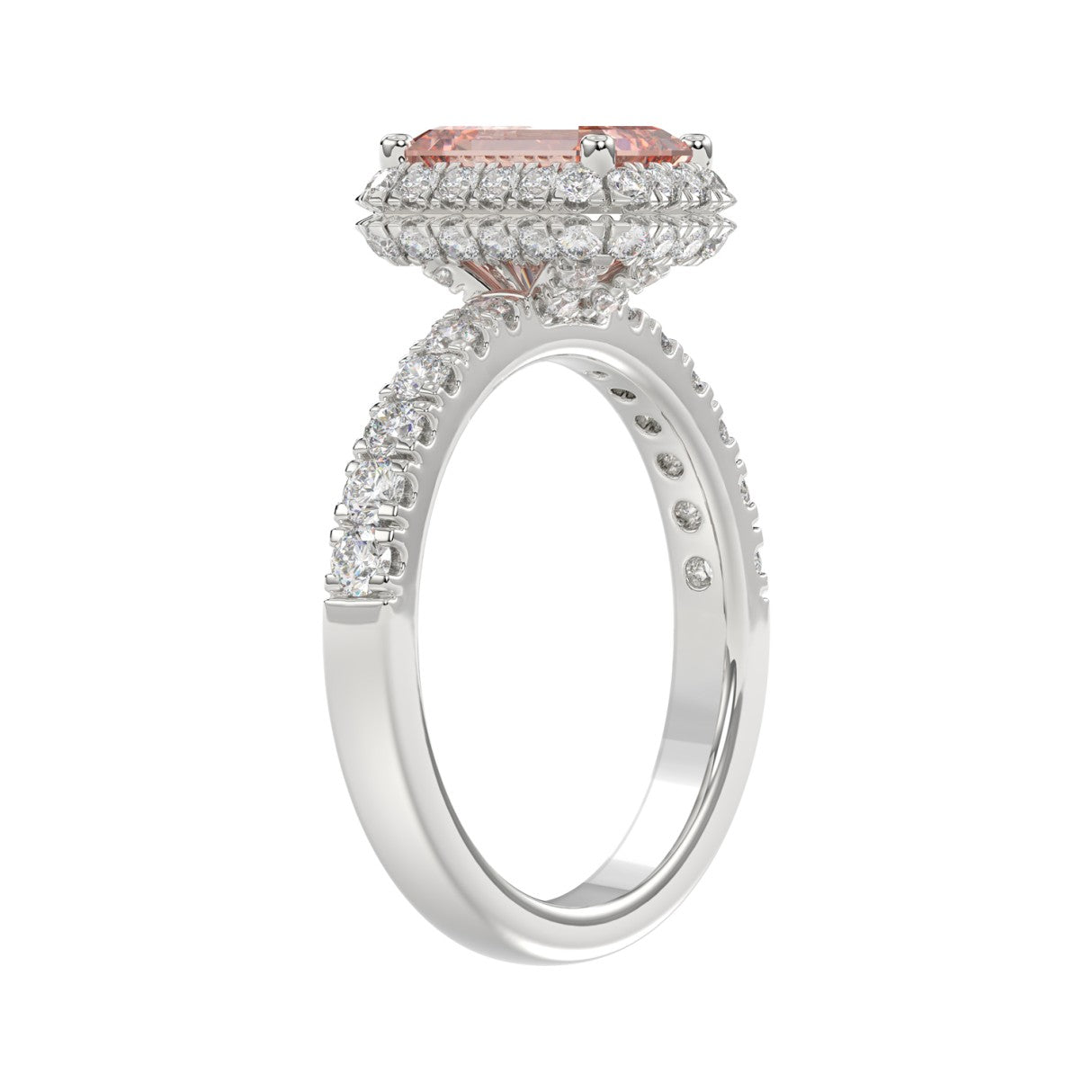 ETERNAL BLUSH COLLECTION 14K WHITE GOLD 4.00CT ROUND/EMERALD DIAMOND LADIES RING (CENTER STONE PINK EMERALD DIAMOND 3CT)
