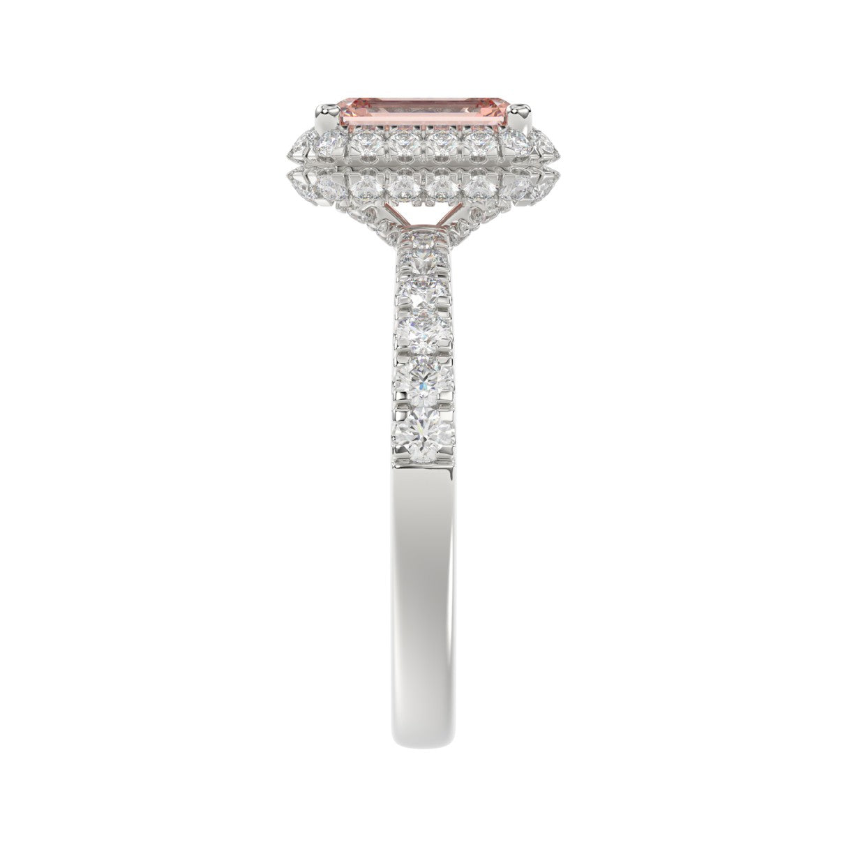 ETERNAL BLUSH COLLECTION 14K WHITE GOLD 4.00CT ROUND/EMERALD DIAMOND LADIES RING (CENTER STONE PINK EMERALD DIAMOND 3CT)
