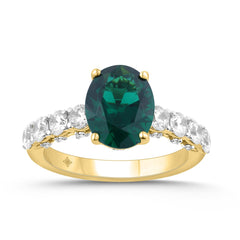 14K YELLOW GOLD 7.00CT ROUND/OVAL GREEN DIAMOND LADIES RING (CENTER STONE GREEN OVAL DIAMOND 6CT)