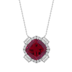14K WHITE GOLD 1.00CT ROUND/EMERALD/RUBY CUSHION DIAMOND LADIES PENDANT WITH CHAIN