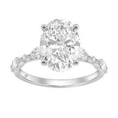 14K WHITE GOLD 4.00CT ROUND/OVAL/MARQUISE DIAMOND LADIES RING (CENTER STONE OVAL DIAMOND 3 1/2CT)
