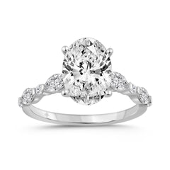 14K WHITE GOLD 4.00CT ROUND/OVAL/MARQUISE DIAMOND LADIES RING (CENTER STONE OVAL DIAMOND 3 1/2CT)