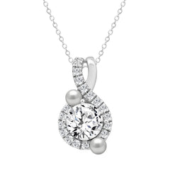 14K WHITE GOLD 1 1/4CT ROUND/PEARL DIAMOND LADIES PENDANT WITH CHAIN