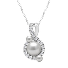 14K WHITE GOLD 1 1/4CT ROUND/PEARL DIAMOND LADIES PENDANT WITH CHAIN