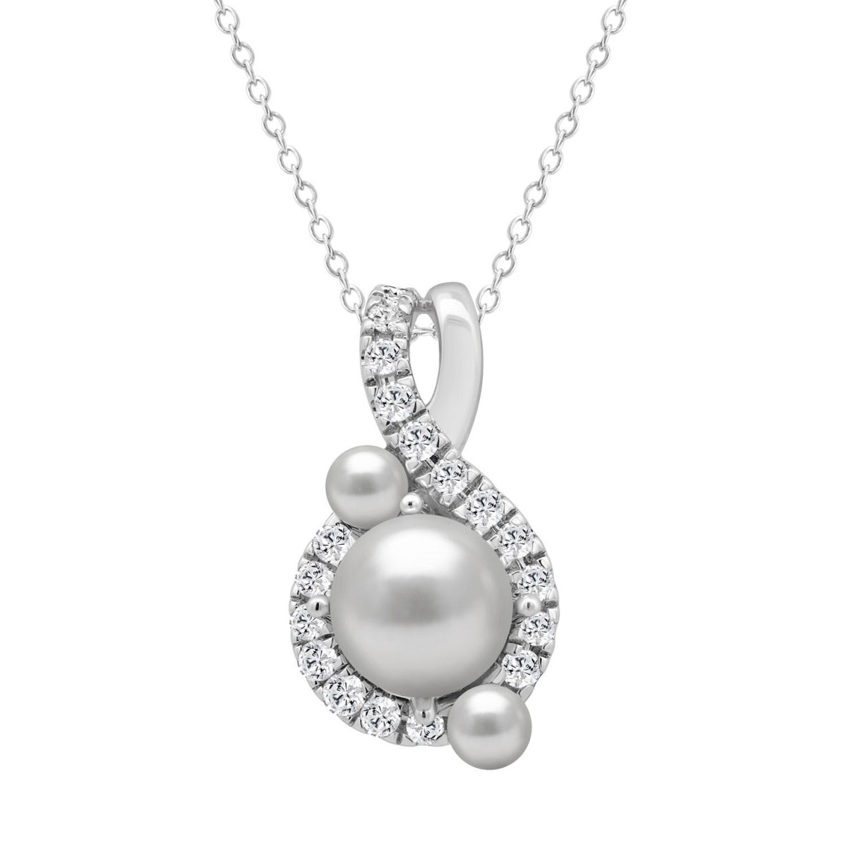 14K WHITE GOLD 1 1/4CT ROUND/PEARL DIAMOND LADIES PENDANT WITH CHAIN
