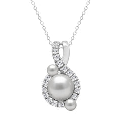 14K WHITE GOLD 1 1/4CT ROUND/PEARL DIAMOND LADIES PENDANT WITH CHAIN