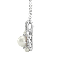 14K WHITE GOLD 1 1/4CT ROUND/PEARL DIAMOND LADIES PENDANT WITH CHAIN