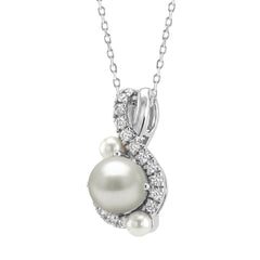 14K WHITE GOLD 1 1/4CT ROUND/PEARL DIAMOND LADIES PENDANT WITH CHAIN