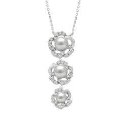 14K WHITE GOLD 1/3CT ROUND/PEARL DIAMOND LADIES NECKLACE