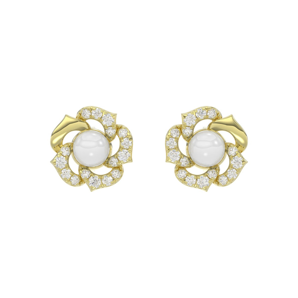 14K YELLOW GOLD 1/4CT ROUND/PEARL DIAMOND LADIES EARRINGS