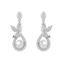 14K WHITE GOLD 3/4CT ROUND/MARQUISE/PEARL DIAMOND LADIES EARRINGS