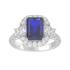 14K WHITE GOLD 4 1/2CT ROUND/EMERALD DIAMOND LADIES RING (CENTER STONE EMERALD BLUE SAPPHIRE DIAMOND 3CT)