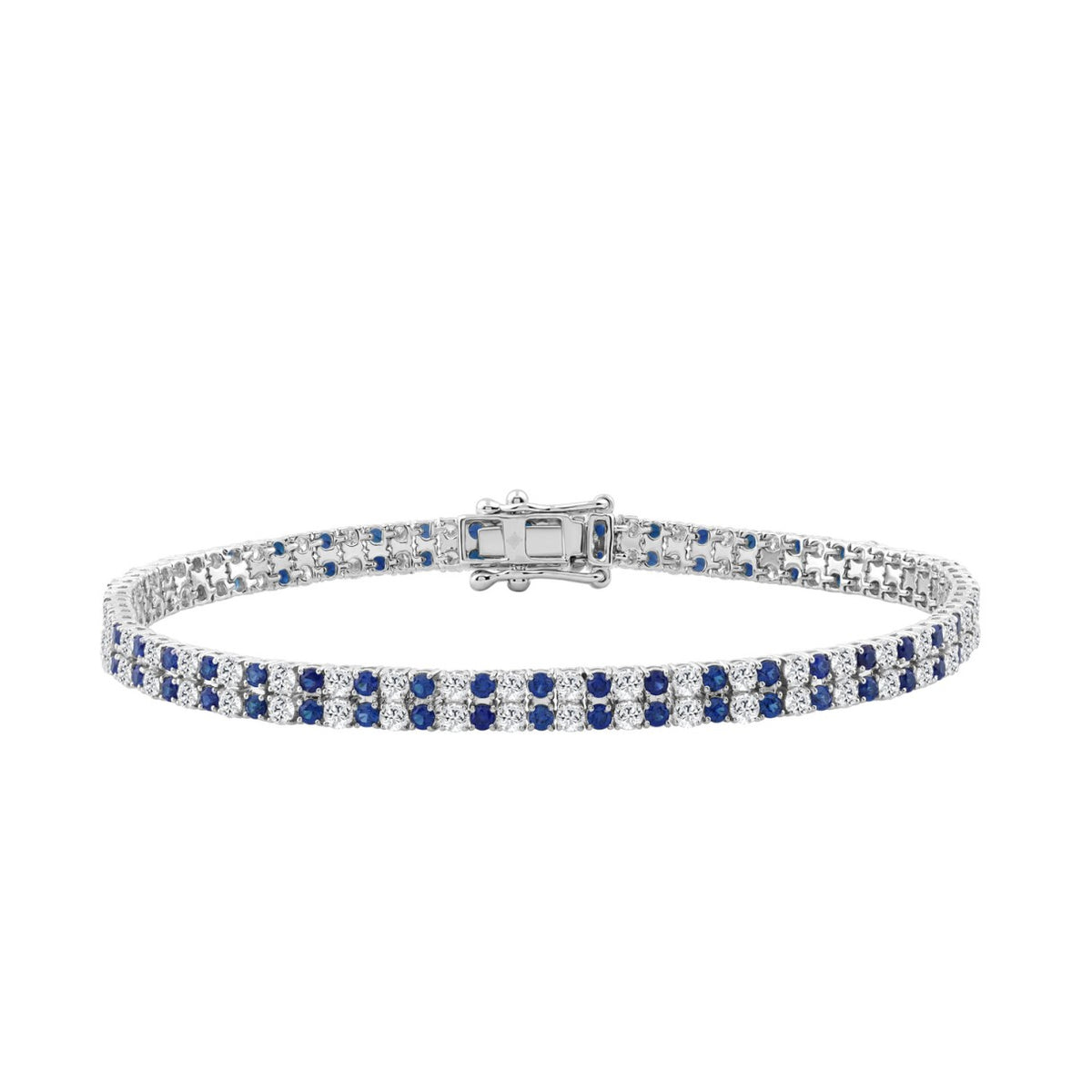14K WHITE GOLD 5 3/4CT ROUND/ROUND BLUE SAPPHIRE DIAMOND LADIES BRACELET