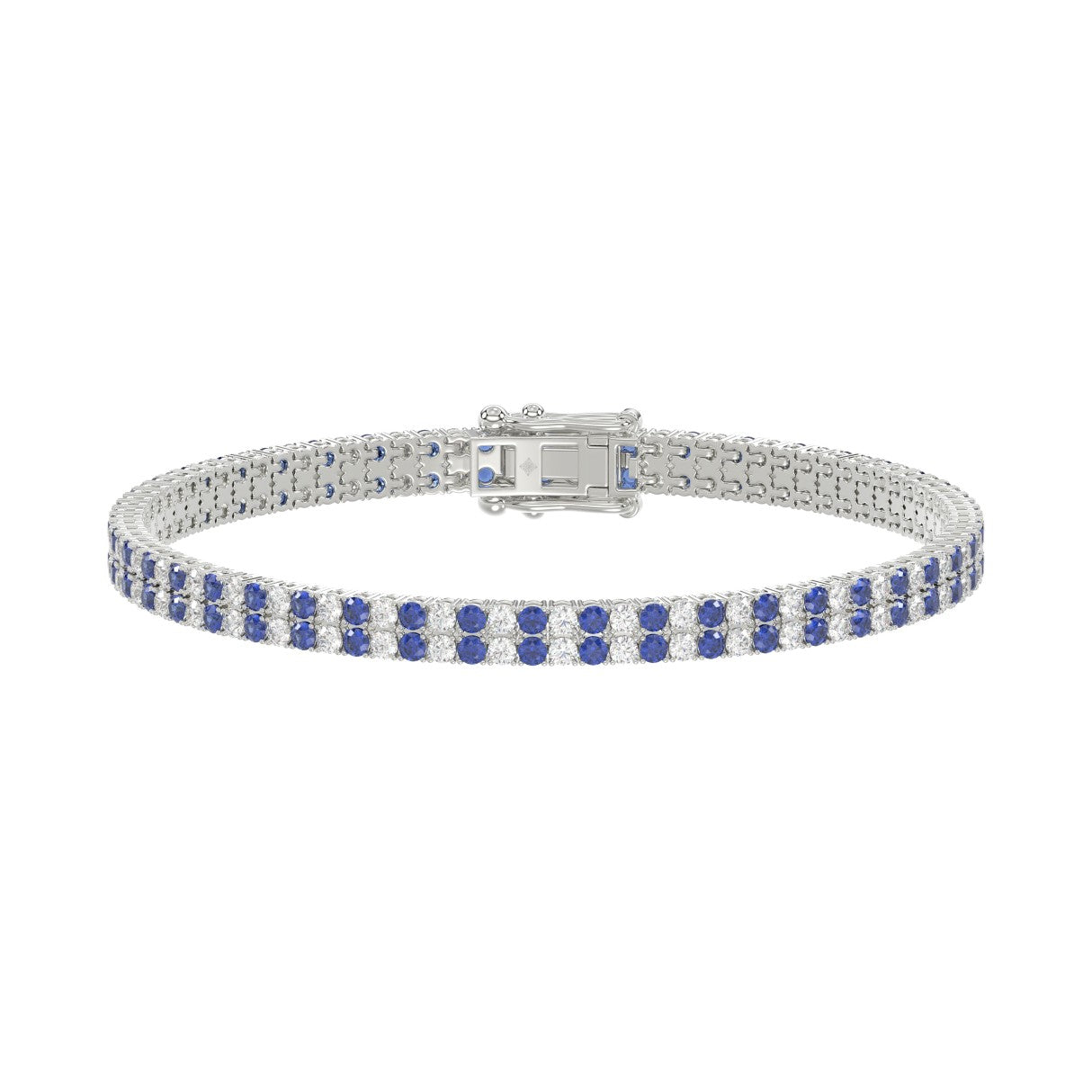 14K WHITE GOLD 5 3/4CT ROUND/ROUND BLUE SAPPHIRE DIAMOND LADIES BRACELET