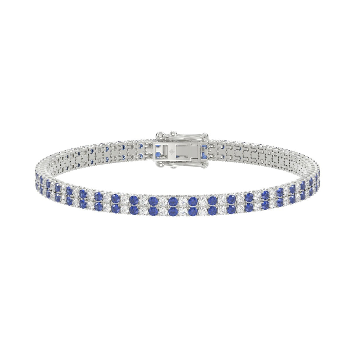 14K WHITE GOLD 5 3/4CT ROUND/ROUND BLUE SAPPHIRE DIAMOND LADIES BRACELET