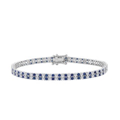 14K WHITE GOLD 5 3/4CT ROUND/ROUND BLUE SAPPHIRE DIAMOND LADIES BRACELET