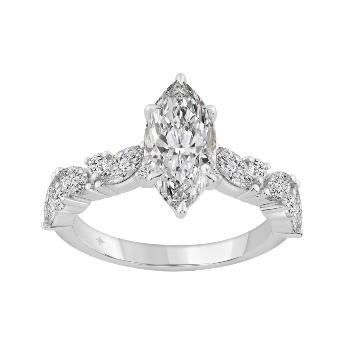 14K WHITE GOLD 2 3/4CT ROUND/MARQUISE DIAMOND LADIES RING (CENTER STONE MARQUISE DIAMOND 2CT)