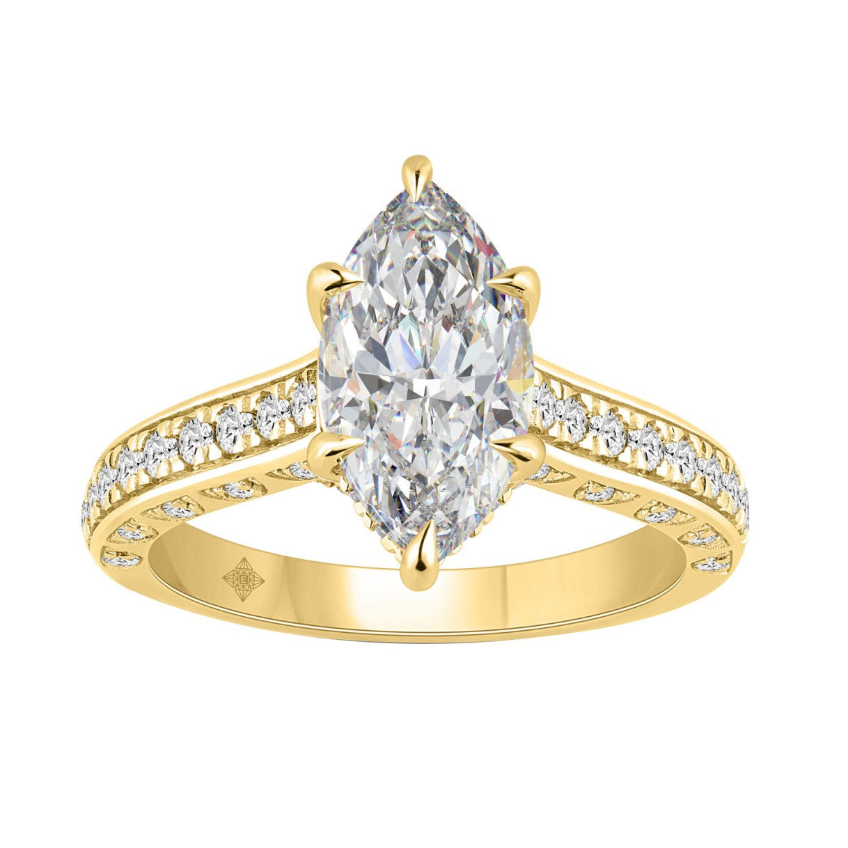 14K YELLOW GOLD 2 1/2CT ROUND/MARQUISE DIAMOND LADIES RING (CENTER STONE MARQUISE DIAMOND 2CT)