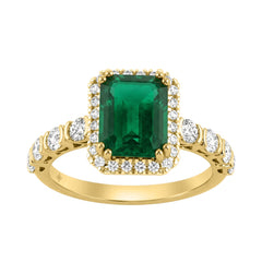 14K YELLOW GOLD 3 1/4CT ROUND/EMERALD DIAMOND LADIES RING (CENTER STONE GREEN EMERALD  DIAMOND 2 1/2CT)