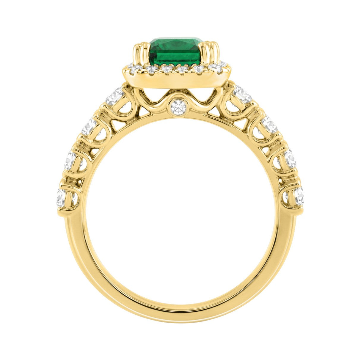 14K YELLOW GOLD 3 1/4CT ROUND/EMERALD DIAMOND LADIES RING (CENTER STONE GREEN EMERALD  DIAMOND 2 1/2CT)