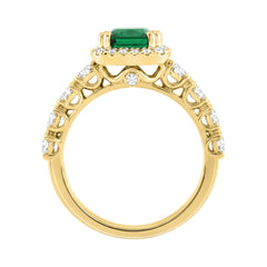 14K YELLOW GOLD 3 1/4CT ROUND/EMERALD DIAMOND LADIES RING (CENTER STONE GREEN EMERALD  DIAMOND 2 1/2CT)