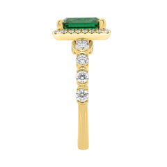 14K YELLOW GOLD 3 1/4CT ROUND/EMERALD DIAMOND LADIES RING (CENTER STONE GREEN EMERALD  DIAMOND 2 1/2CT)