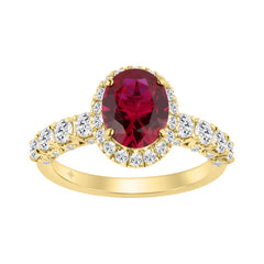 14K YELLOW GOLD 3 1/2CT ROUND/RUBY OVAL DIAMOND LADIES RING (CENTER STONE RUBY OVAL DIAMOND 2 1/2CT)