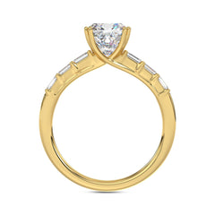 14K YELLOW GOLD 3 1/2CT EMERALD/CUSHION DIAMOND LADIES RING (CENTER STONE CUSHION DIAMOND 3CT)
