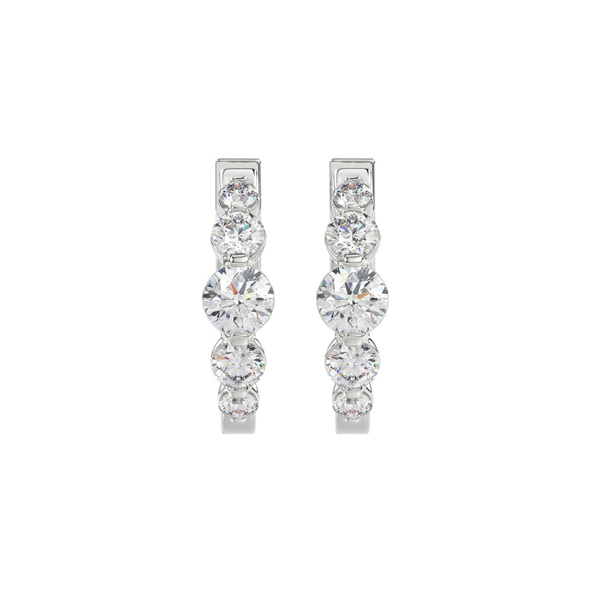 14K WHITE GOLD 2.00CT ROUND DIAMOND LADIES HOOPS EARRINGS