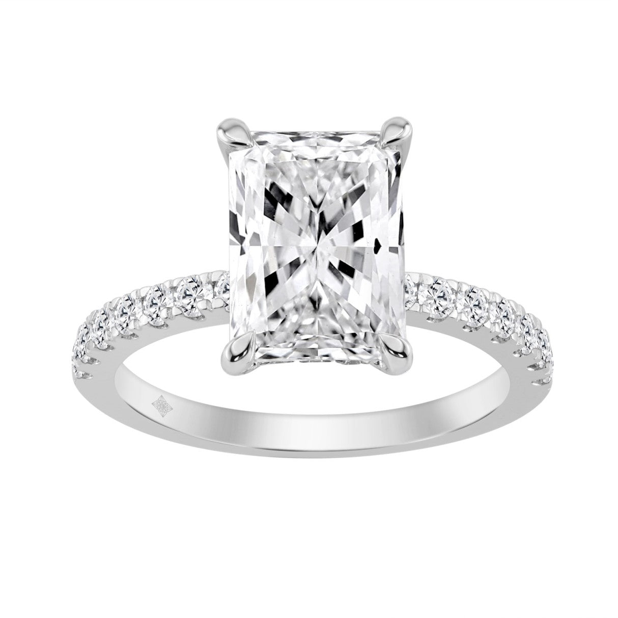 14K WHITE GOLD 3 1/2CT ROUND/RADIANT DIAMOND LADIES RING (CENTER STONE RADIANT DIAMOND 3CT)