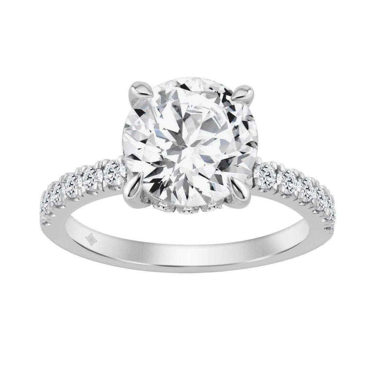 14K WHITE GOLD 3 1/2CT ROUND DIAMOND LADIES RING (CENTER STONE ROUND DIAMOND 3CT)