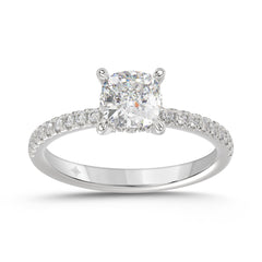 14K WHITE GOLD 1 3/4CT ROUND/CUSHION DIAMOND LADIES RING (CENTER STONE CUSHION DIAMOND 1 1/2CT)