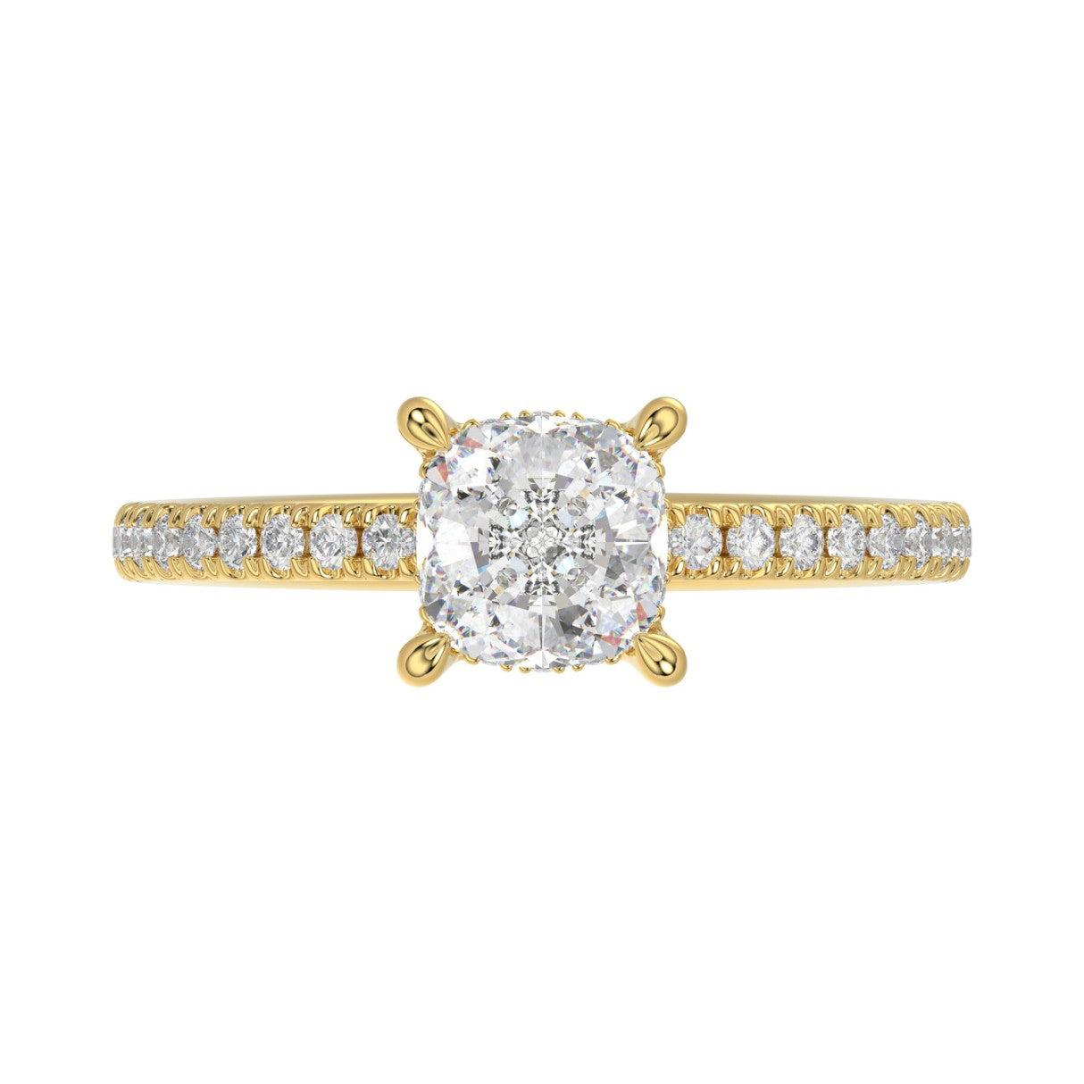 14K YELLOW GOLD 1 3/4CT ROUND/CUSHION DIAMOND LADIES RING (CENTER STONE CUSHION DIAMOND 1 1/2CT)