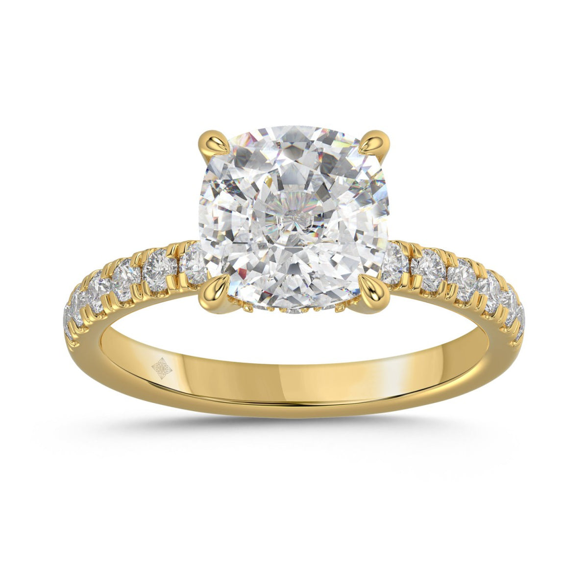 14K  YELLOW GOLD 3 1/2CT ROUND/CUSHION DIAMOND LADIES RING (CENTER STONE CUSHION DIAMOND 3CT)