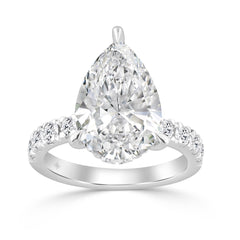 14K WHITE GOLD 3 1/2CT ROUND/PEAR DIAMOND LADIES RING (CENTER STONE PEAR DIAMOND 3CT)