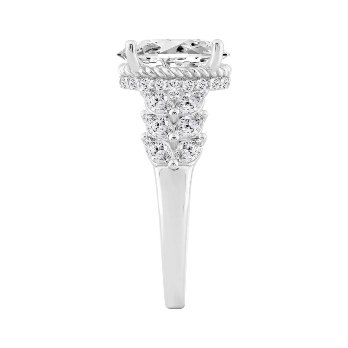 14K WHITE GOLD 4.00CT ROUND/OVAL/MARQUISE DIAMOND LADIES RING (CENTER STONE OVAL DIAMOND 3CT)