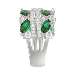 14K WHITE GOLD 2 3/8CT ROUND/MARQUISE DIAMOND LADIES RING (GREEN EMERALD MARQUISE DIAMOND 1 1/2CT)