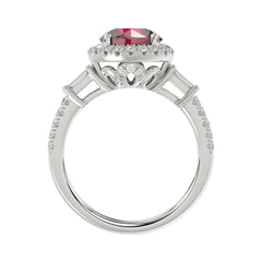 14K WHITE GOLD 2 1/2CT ROUND/BAGUETTE DIAMOND LADIES RING (CENTER STONE ROUND RUBY DIAMOND 2CT)