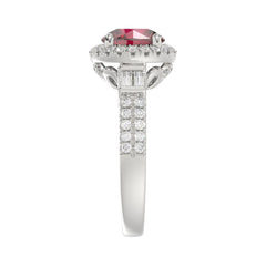 14K WHITE GOLD 2 1/2CT ROUND/BAGUETTE DIAMOND LADIES RING (CENTER STONE ROUND RUBY DIAMOND 2CT)
